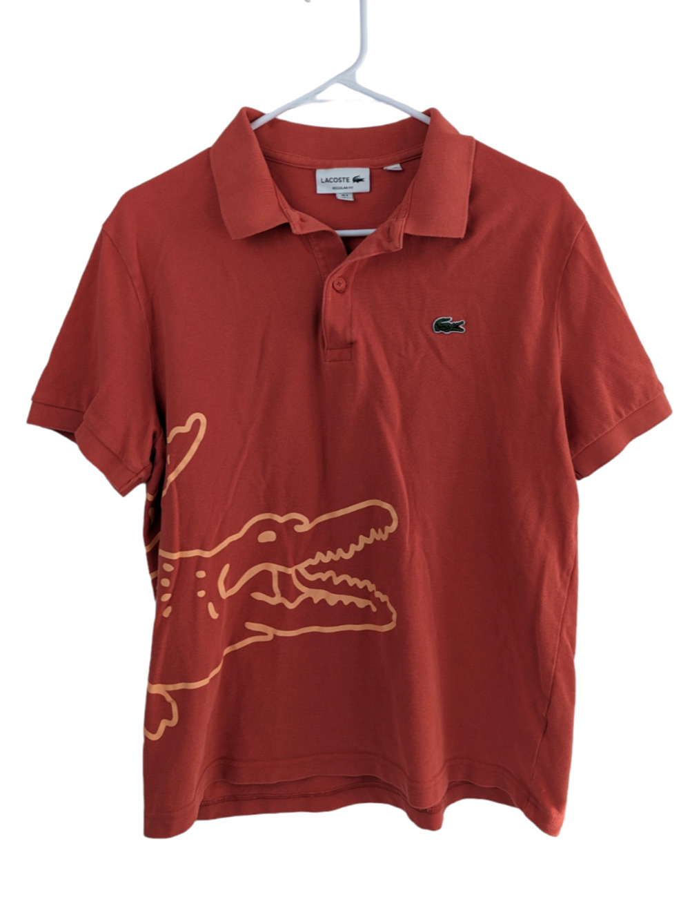 Lacoste Boys Orange Large Crocodile Piqué Polo Short Sleeve Size Large
